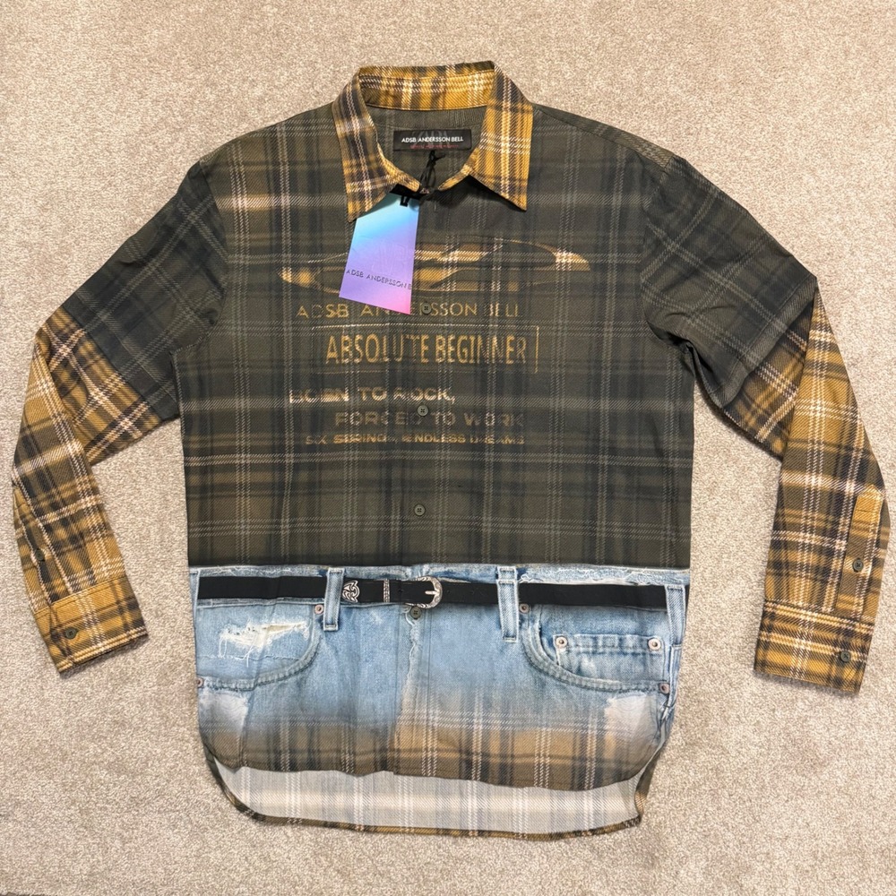 ZARA x Andersson Bell Mens Small Trompe L'Oeil Print Shirt Denim Graphic NWT